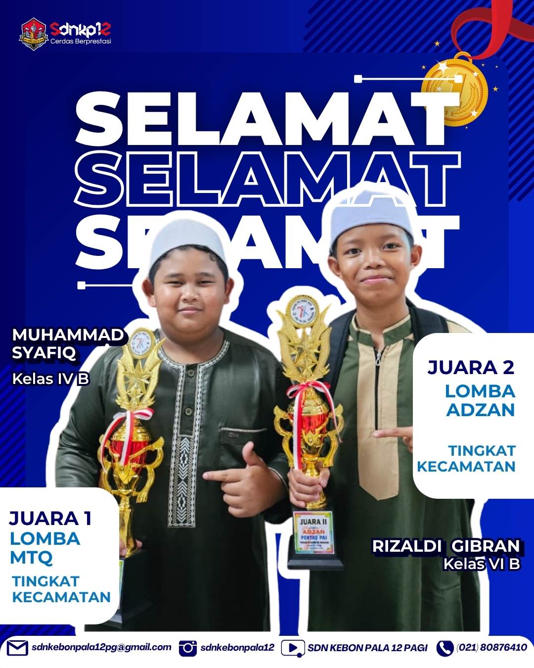 Juara 1 Lomba MTQ dan Juara 2 Lomba Adzan TK Kecamatan